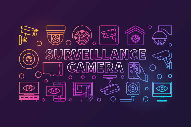 监控摄像机矢量彩色水平插图图片下载