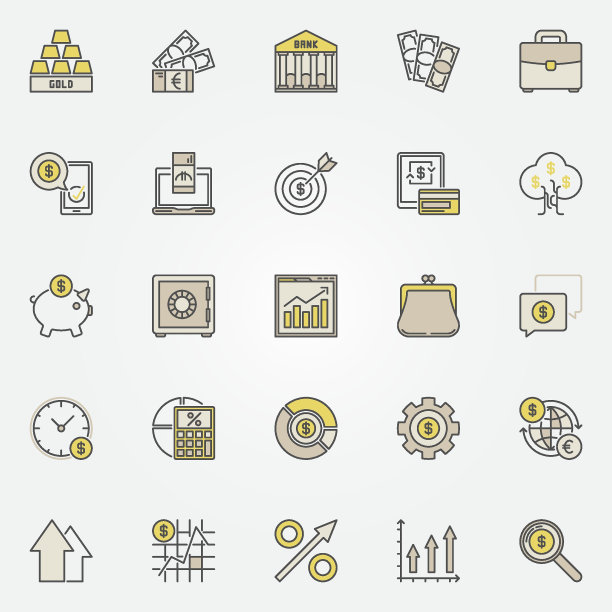 金钱和投资的彩色图标图片下载