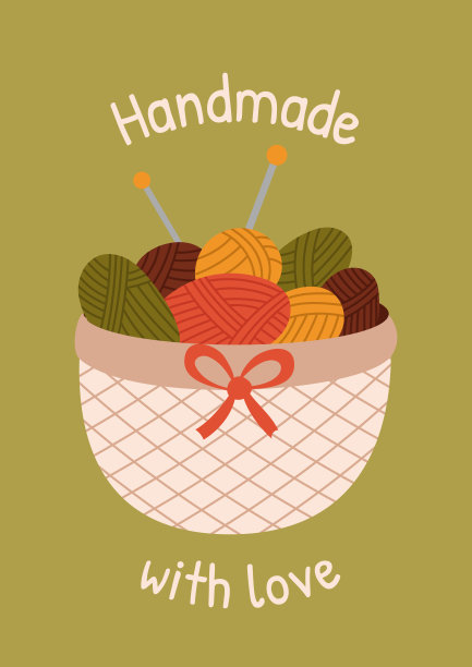 创意针织卡片与鼓舞人心的短语。海报设计。针织的爱好。纱篮子图片下载