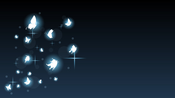 抽象的黑色背景与蝴蝶发光矢量设计风格图片下载