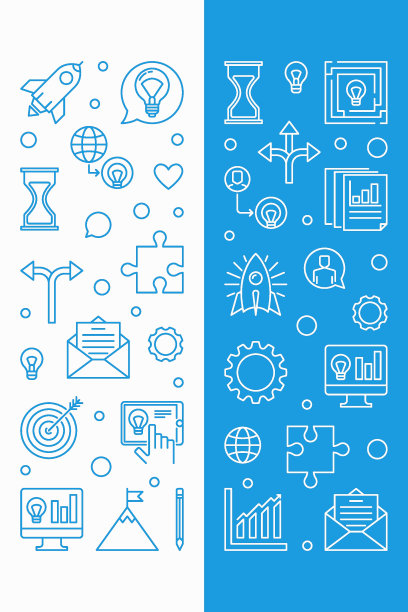 细线风格的2个启动矢量垂直横幅集图片下载