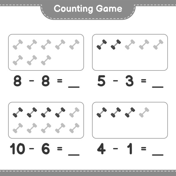 数和配对，数哑铃的数量，并与正确的数字配对。教育儿童游戏，可打印的工作表，矢量插图图片下载