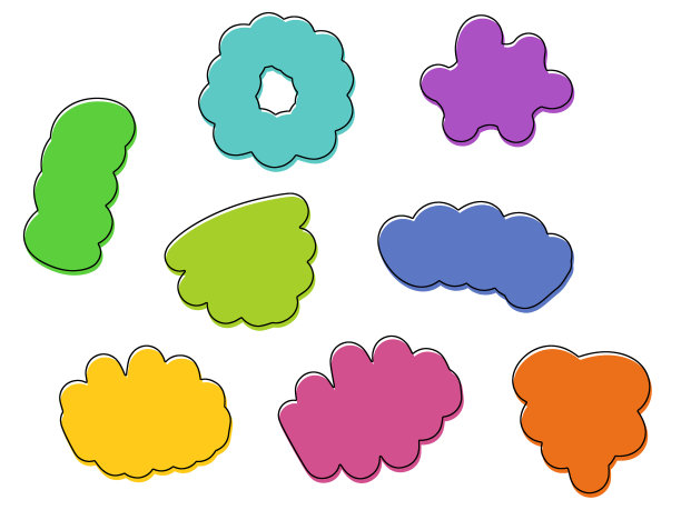 一组抽象的形状。几何色彩的基础形式为简单的花卉印花。扁平孩子的卡通涂鸦图片下载