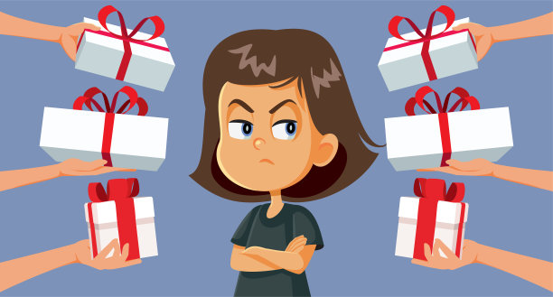 不知感恩的女孩不喜欢她的礼物矢量卡通插画图片下载