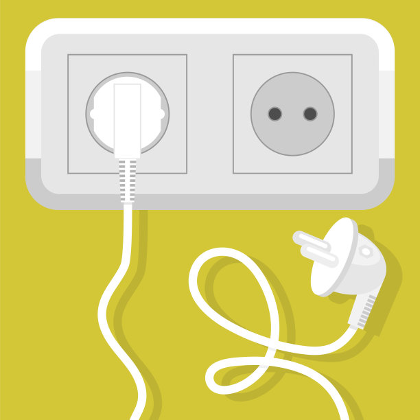 插头图标隔离在黄色背景上。电气符号图片下载