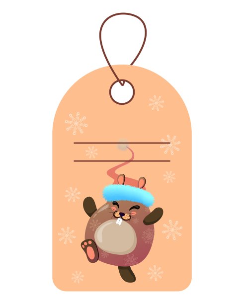 圣诞礼物标签。戴着红色圣诞老人帽子的卡哇伊仓鼠。图片下载