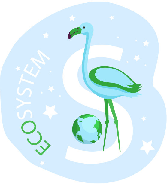 火烈鸟附近铭文生态系统在抽象背景。关爱地球生态系统图片下载