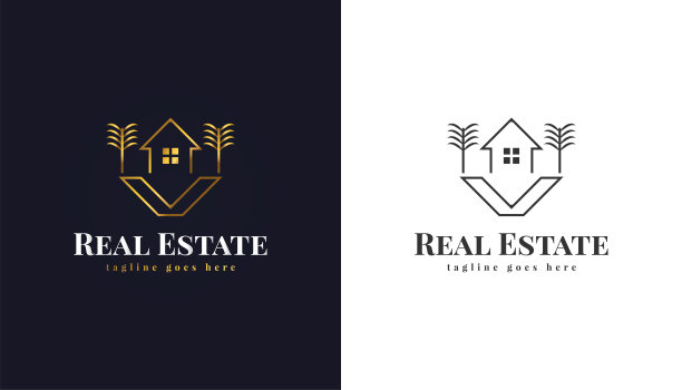 豪华黄金地产标志。建筑，财产发展，建筑和建筑标志图片下载