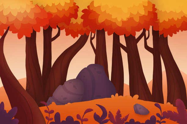 景观秋林。数码插图。图片下载