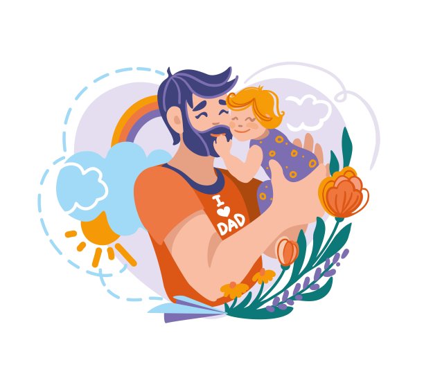 幸福的父亲抱着一个孩子。父亲节贺卡。图片下载