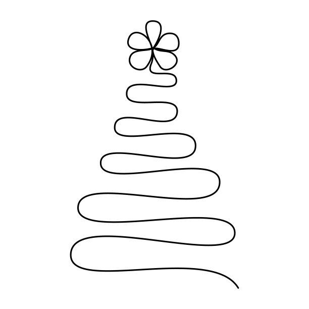 连续线条画圣诞树：抽象冷杉，现代简约风格新年，矢量插图图片下载