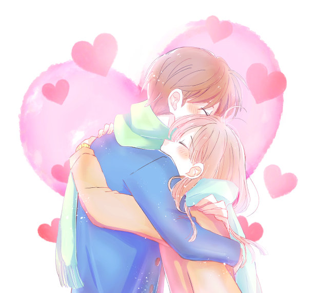 一对情侣在冬天拥抱的插图图片下载