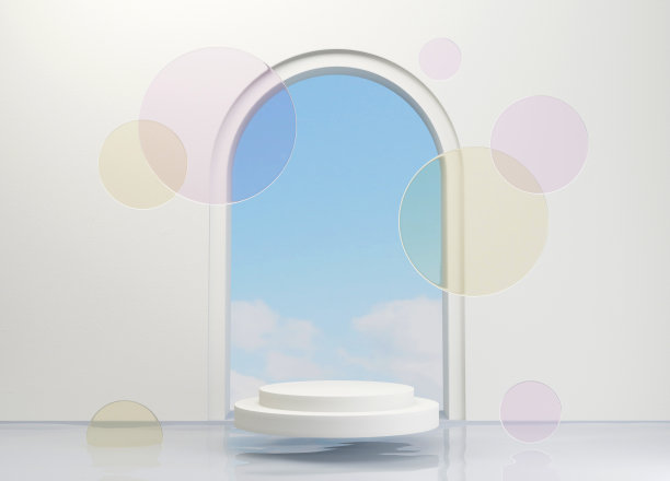 白色圆柱体放置在水面上展示产品，极简设计。图片下载