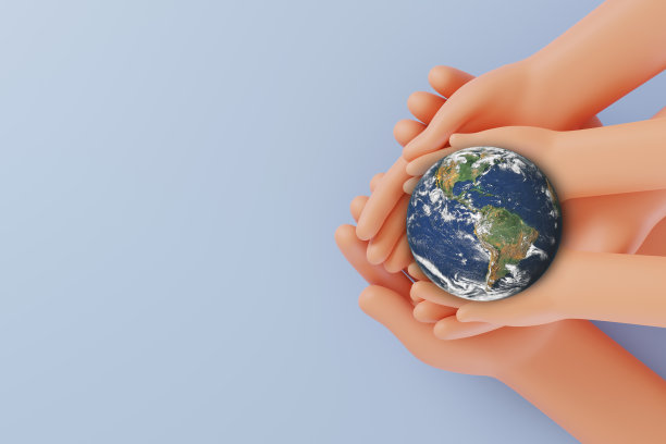 3D卡通组手拿地球仪，国际人类团结日概念，世界卫生日，安全世界概念图片下载