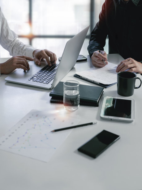 商务人士顾问，商务人士在办公室的笔记本电脑上讨论、计划、分析投资和营销。图片下载