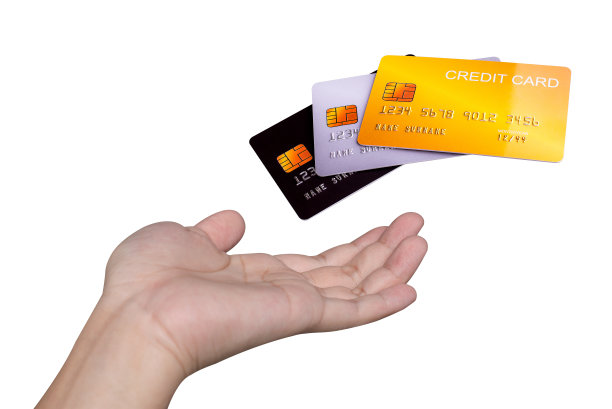 手显示信用卡隔离在白色背景。图片下载