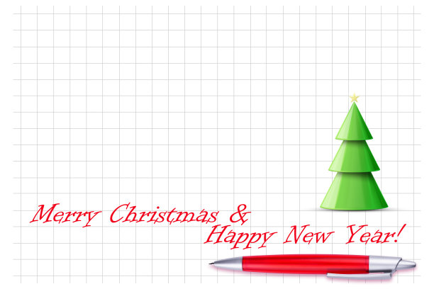 新年卡片，上面有一棵圣诞树，写着“2023”，笔记本上有一支笔。副本的空间。写文字的地方。圣诞节的背景。节日图片下载