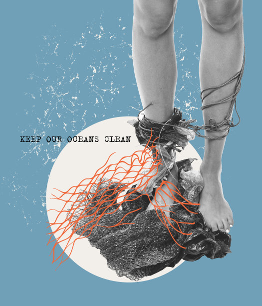 当代艺术拼贴的女人与大量的垃圾，塑料象征水污染。生态观念，节约环境，生态，世界社会问题图片下载