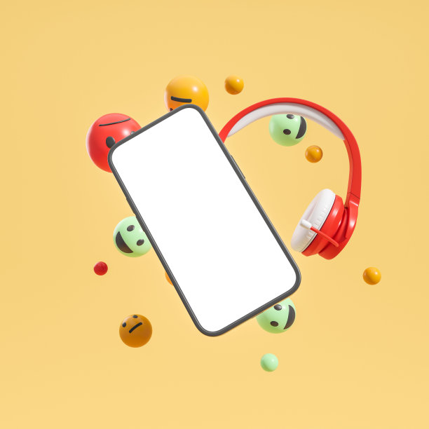 手机模型屏幕和耳机与社交媒体的反应图片下载