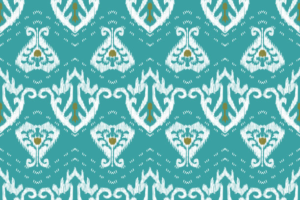 美丽的伊卡特花涡纹无缝图案图片下载