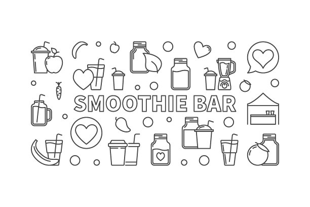 冰沙酒吧概念水平矢量轮廓横幅图片下载