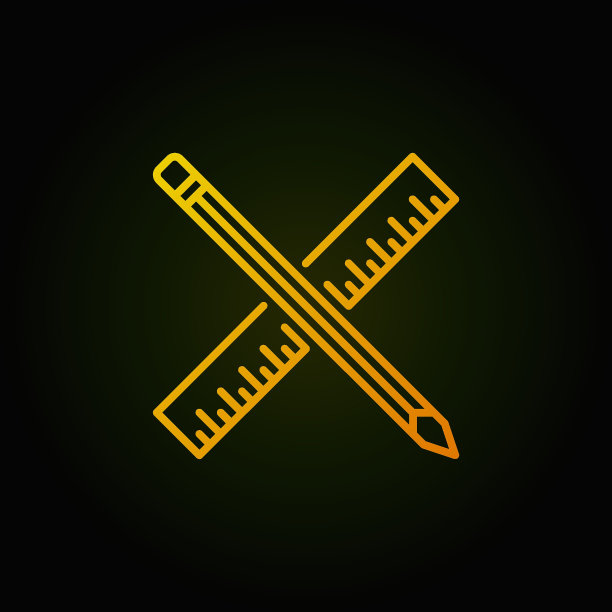 铅笔与尺子黄色轮廓矢量概念图标图片下载