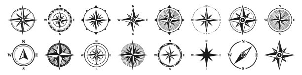 复古海上风起，海图。单色导航罗盘，具有北、东、南、西的基本方向。地理位置，制图和导航。矢量插图。图片下载