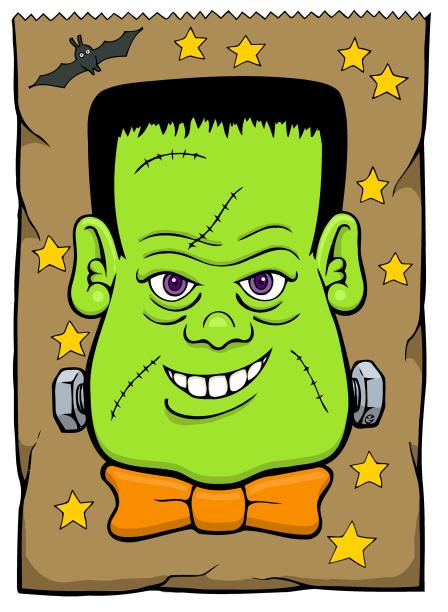 纸袋上的卡通弗兰肯斯坦脸图片下载