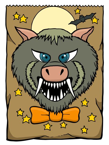 棕色纸袋上的卡通疣猪图片下载