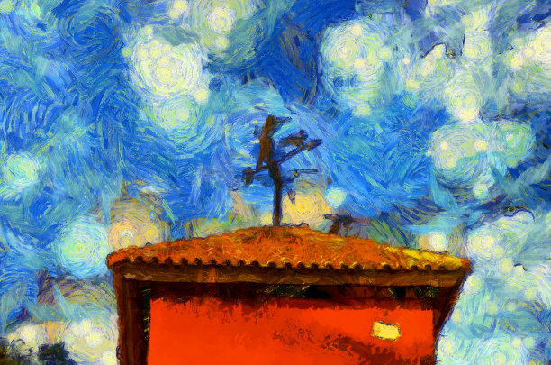 意大利风格的建筑，乡村，风景插画创造了印象派的绘画风格。图片下载