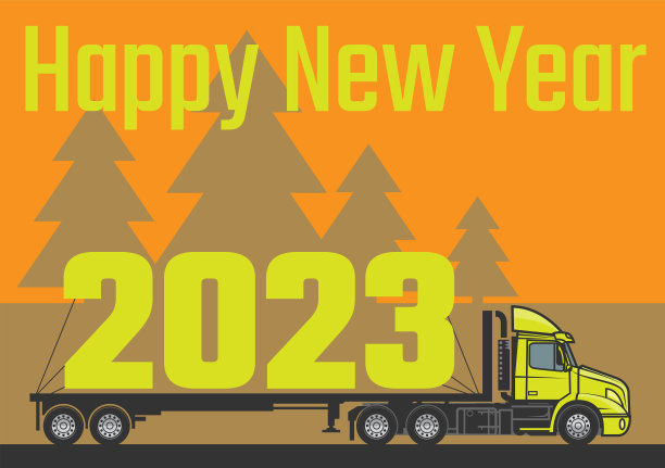 新年贺卡。拖车、卡车、长车图片下载