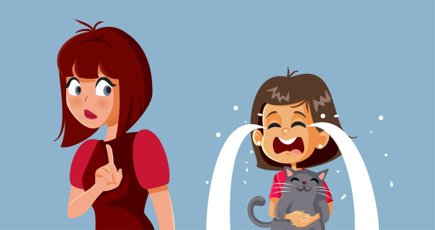 母亲拒绝收养一只猫宠物矢量卡通插画图片下载