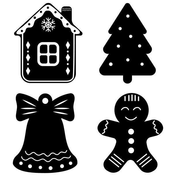 圣诞饼干图标。饼干和圣诞饼干甜点烘焙产品向量集图片下载