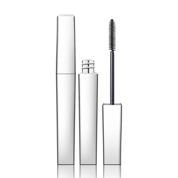 银色睫毛膏管和睫毛棒涂抹器。化妆黑瓶带睫毛刷。孤立的白色背景。网页设计的现实矢量，横幅，海报，广告，广告。图片下载