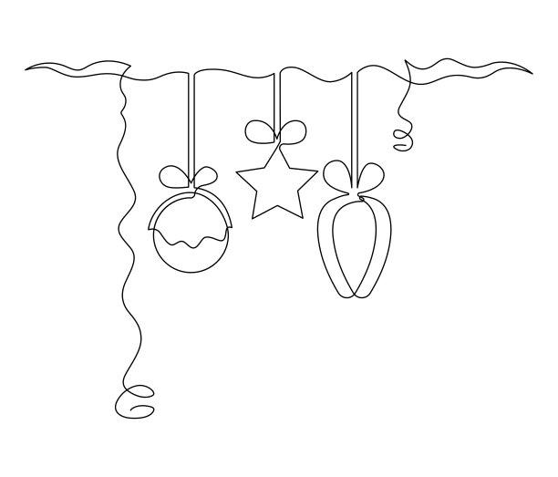 新年花环和圣诞节家庭装饰或圣诞树。连续画线。矢量图图片下载