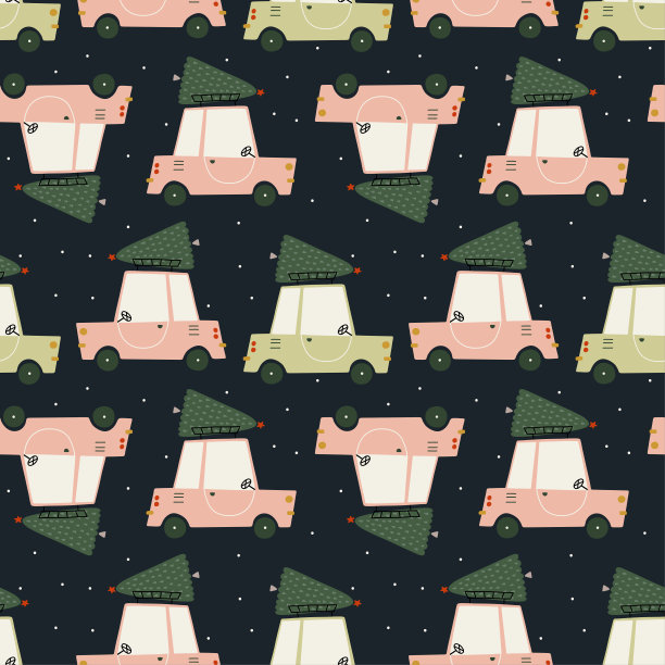 圣诞卡通汽车图案图片下载