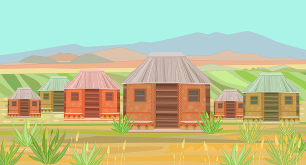 带有小屋的非洲风景图片下载