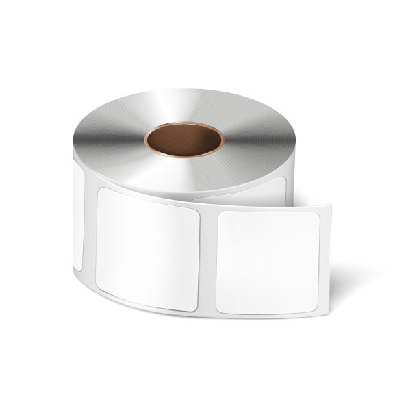 标签不干胶辊矢量模型。白色空白方形不干胶标签的筒管模型图片下载