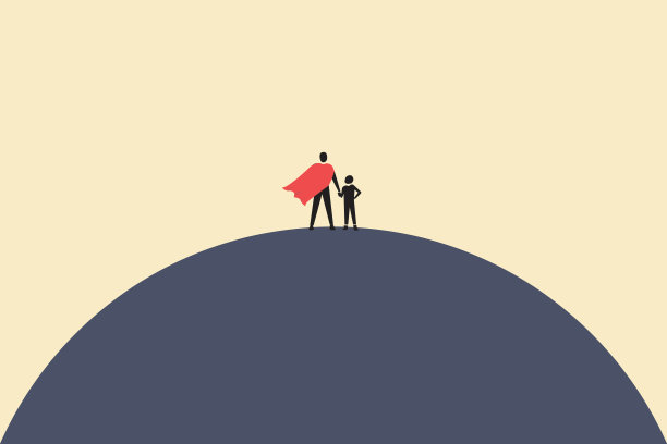 爸爸和他的女儿穿着超级英雄的服装。祝您父亲节快乐。图片下载