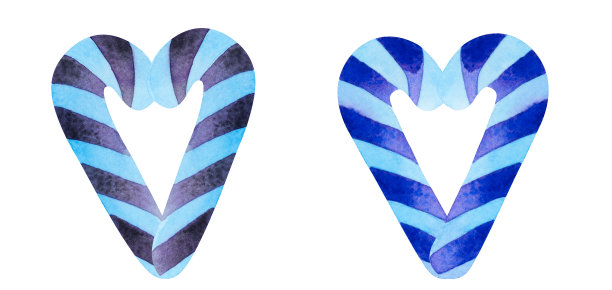 用拐杖糖做成的水彩心。圣诞水彩画套装。图片下载