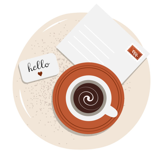 俯视咖啡杯和空信封图片下载