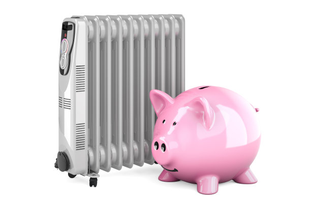 油加热器和存钱罐。节约能源的消费理念。三维渲染图片下载