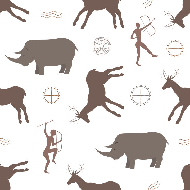 矢量图形无缝图案与野生古代狩猎图片下载