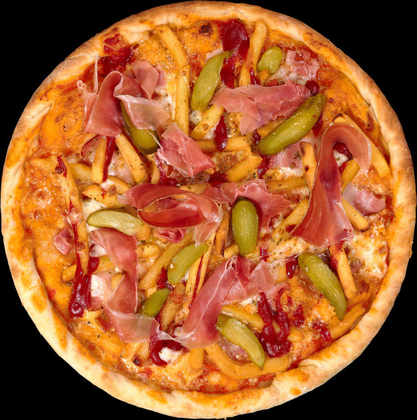黑底披萨，俯视图图片下载