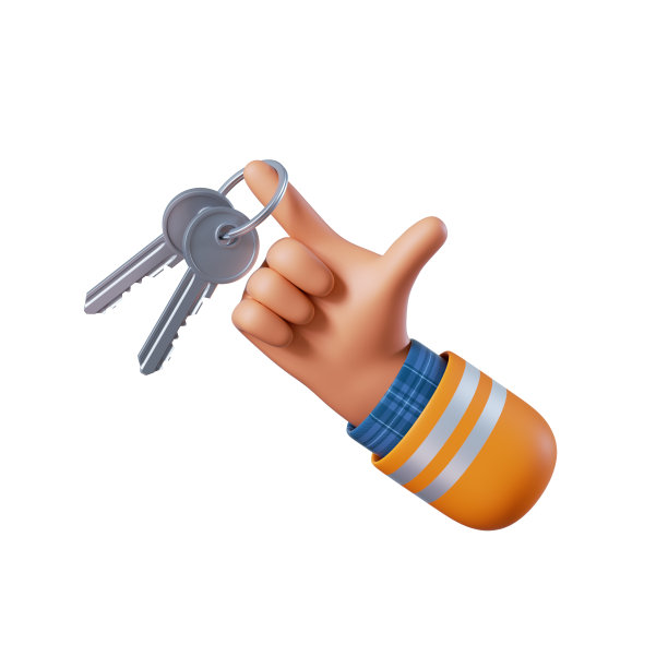 3d渲染，卡通人手握钥匙。房主图标。租赁服务剪辑艺术孤立在白色背景图片下载