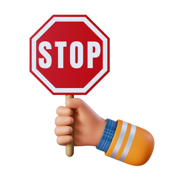 3d渲染，卡通人的手握住停止标志。警告图标。安全服务剪贴画隔离在白色背景图片下载
