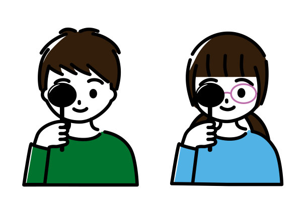 小学低年级的一男一女正在接受视力检查(上半身)。图片下载