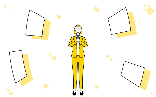 一个穿着西装，戴着VR眼镜的女人的插图，虚拟现实，元宇宙等。图片下载