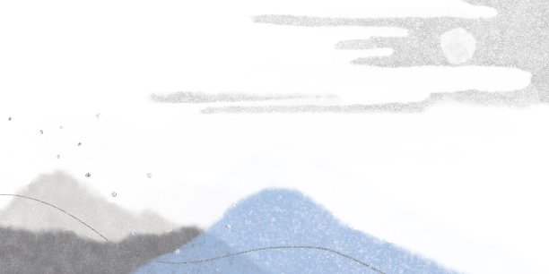 水平抽象艺术旗帜与银光闪闪的水彩。日本风格的山，云和月亮在白色的背景。现代景观。文本空间图片下载