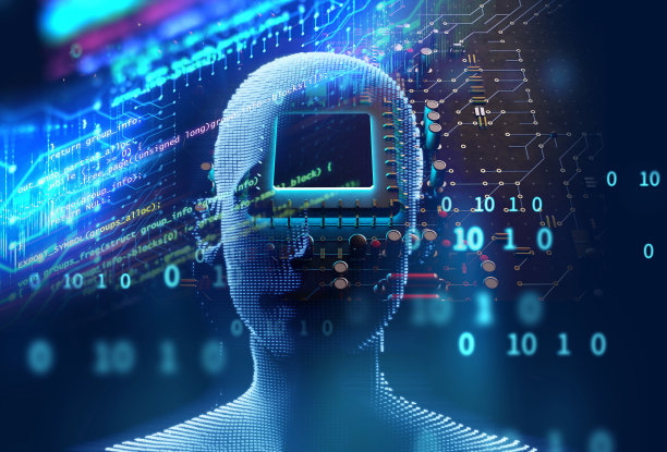 在技术背景下的人工智能三维插图。图片下载